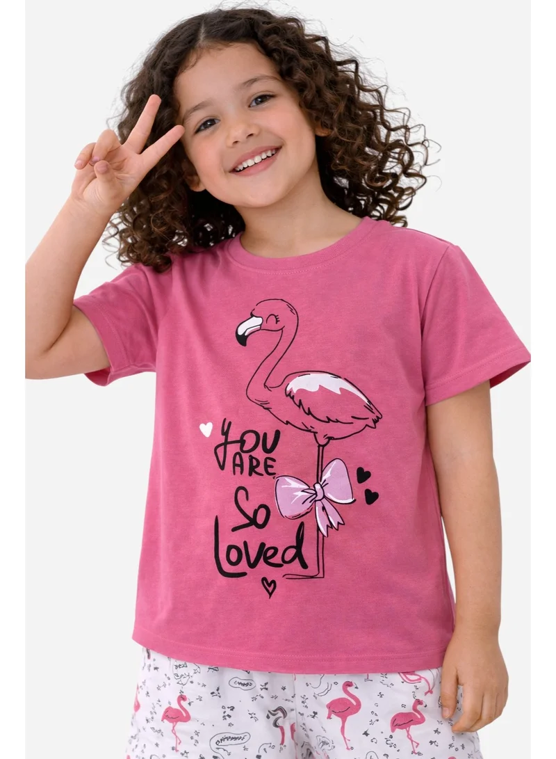 Victor And Jane  Girls’ Pajama Set – Flamingo “You Are Loved” T-Shirt & Printed Shorts for Women | Best Price UAE